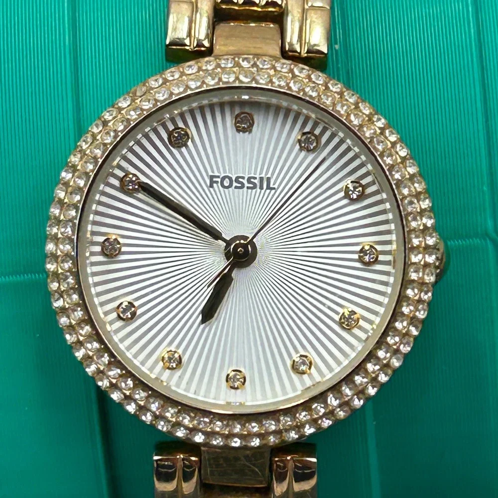 Fossil ES3346 Riley Gold Tone Crystal Bezel Sunray Dial Ladies Watch